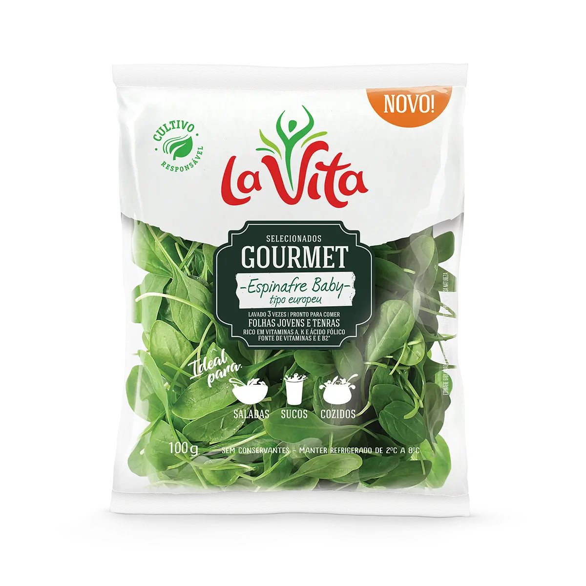 Espinafre Baby Gourmet La Vita tipo europeu lavado 3 vezes pronto para consumo