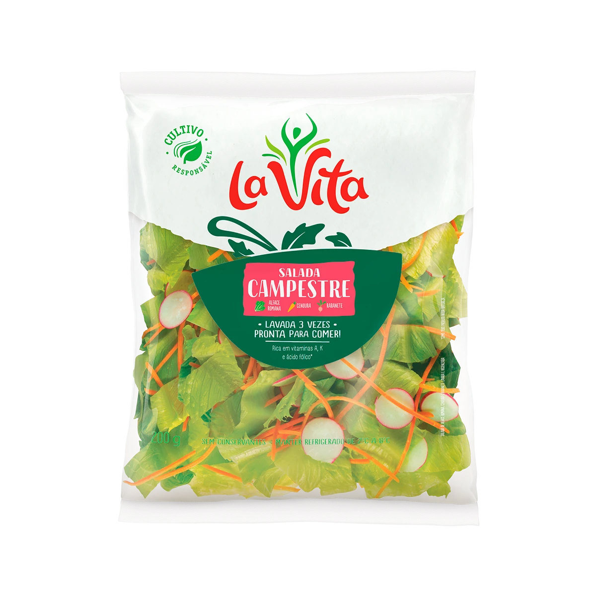 Salada campestre lavada 3 vezes pronta para consumo La Vita 200g
