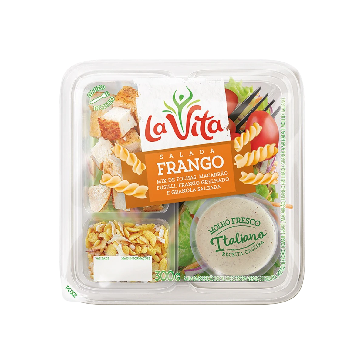 Salada to go de frango pronta La Vita 300g com molho italiano
