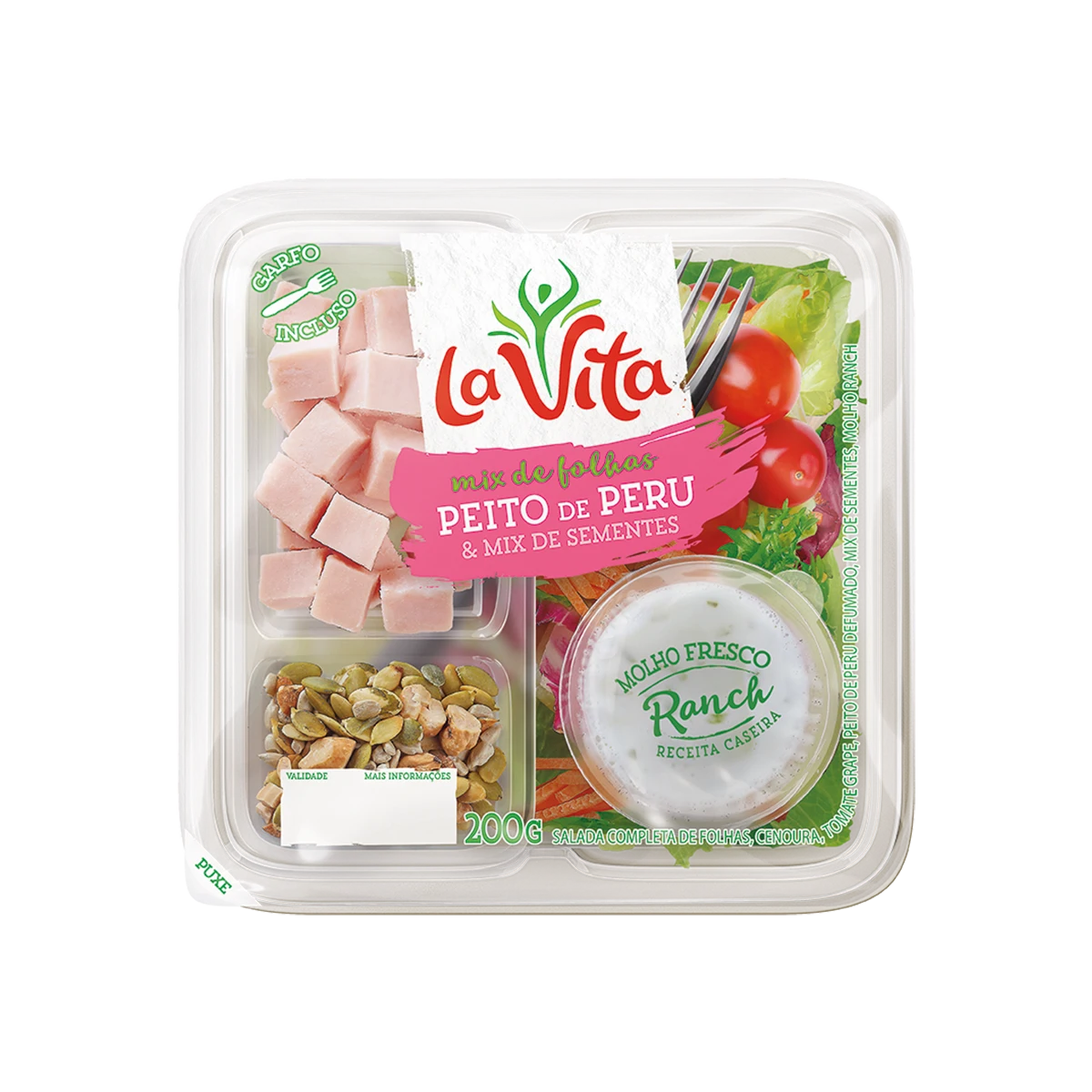 Salada to go pronta com peito de peru La Vita 200g com molho ranch