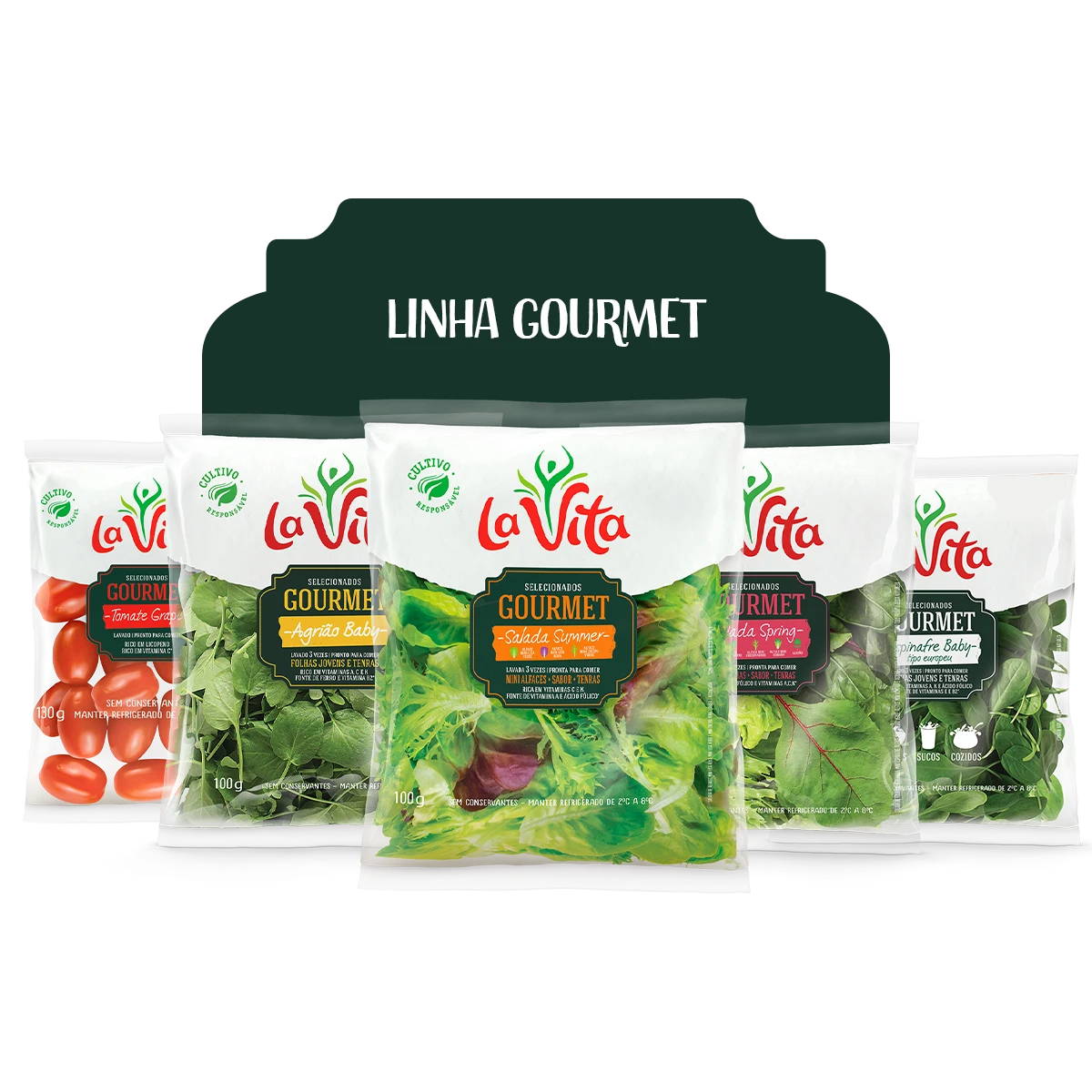 Portfólio Linha Gourmet La Vita com folhas selecionadas