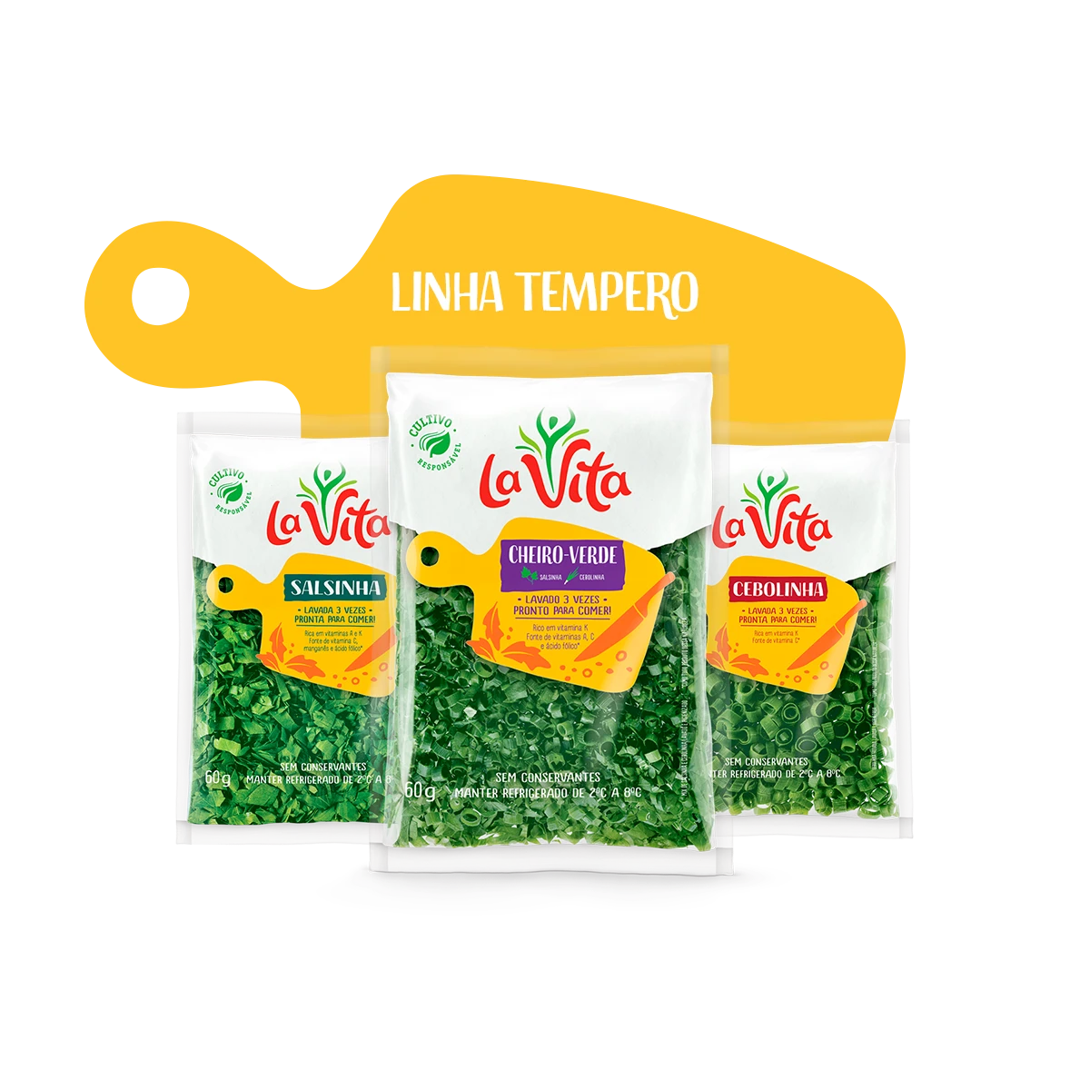 Portfólio Linha Tempero La Vita com salsinha, cebolinha e cheiro-verde